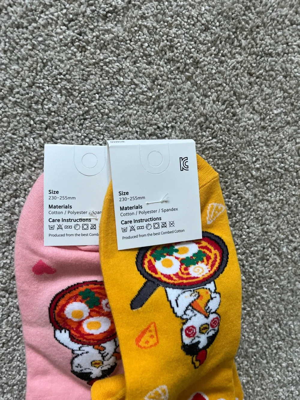 Novelty Korean Buldak Ramen Crew Socks - Yellow & Pink